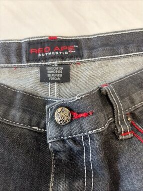 Red Ape Men’s Black Straight Jeans with Red Stitch Accents